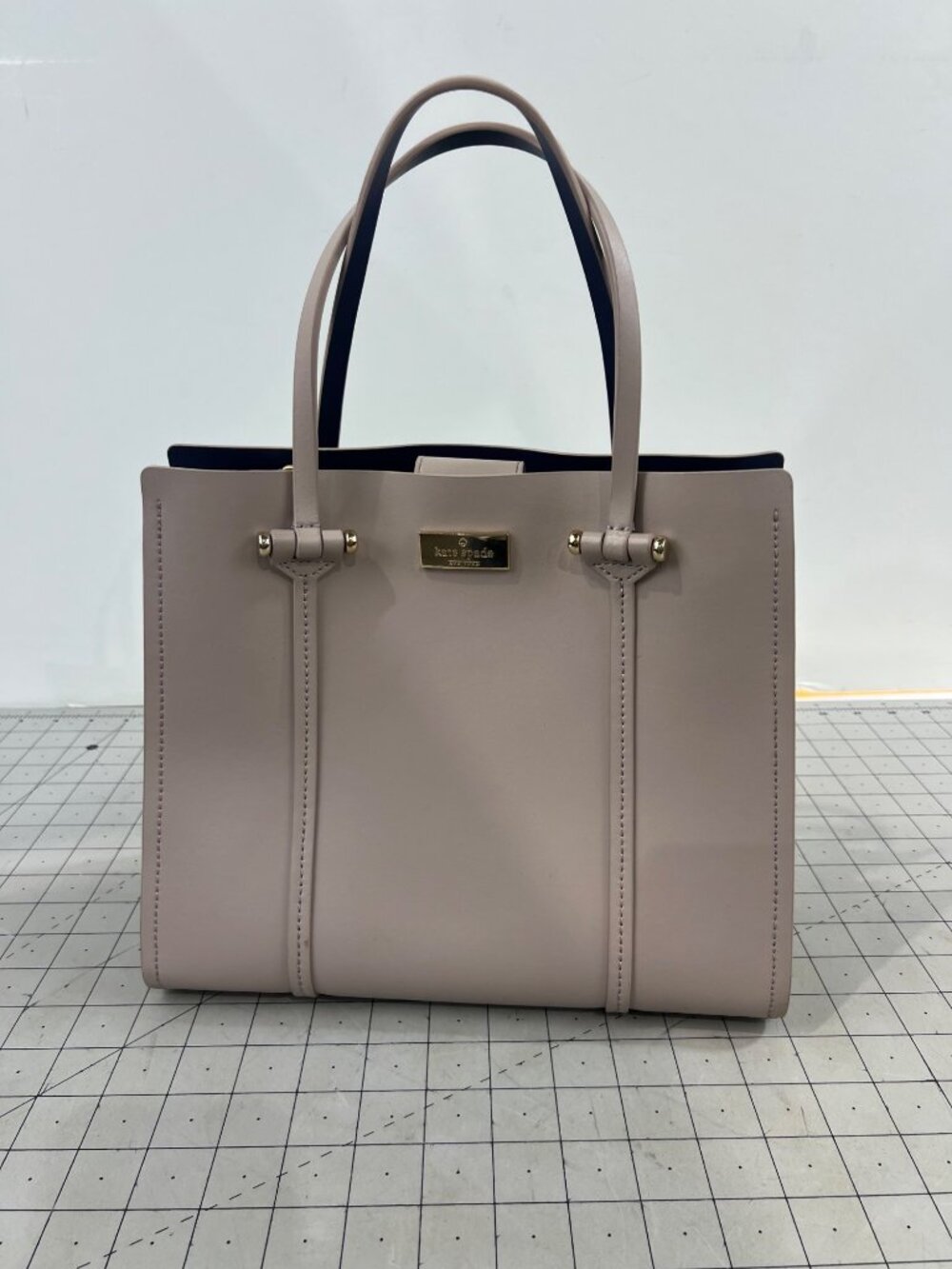 Kate Spade New York Blush Pink Leather Tote Bag Gold Hardware Navy Interior Fine